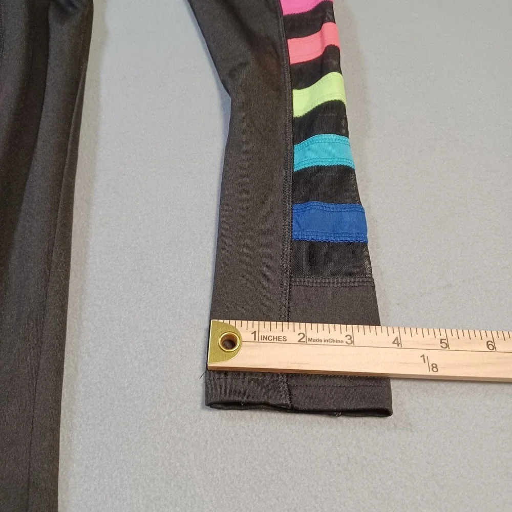 Justice Girls Black Active Leggings Neon Rainbow Mesh Stripe Size 12 170575